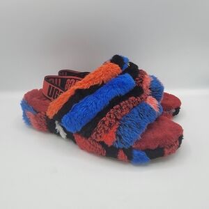 UGG Red and Black Fuzzy Slippers